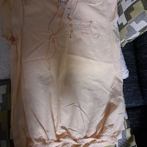 Blouse, peach and white striped